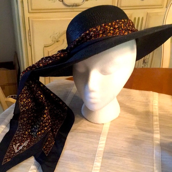 Accessories - STRAW HAT w SILK SCARF